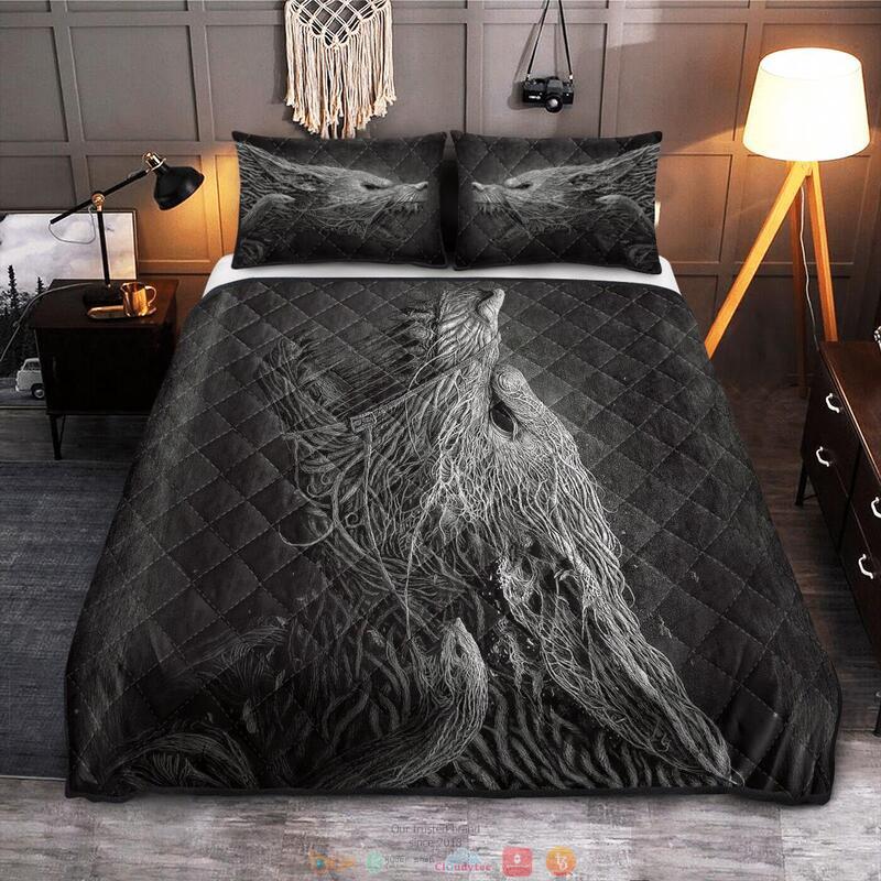 BEST Fenrir Viking black Full print 3d Quilt Bedding Set 10