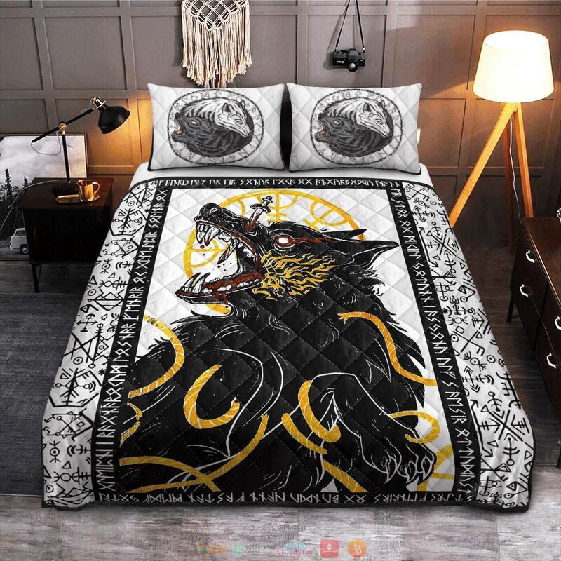 BEST Fenrir Yin Yang Wolf Rune Viking Full print 3d Quilt Bedding Set 11