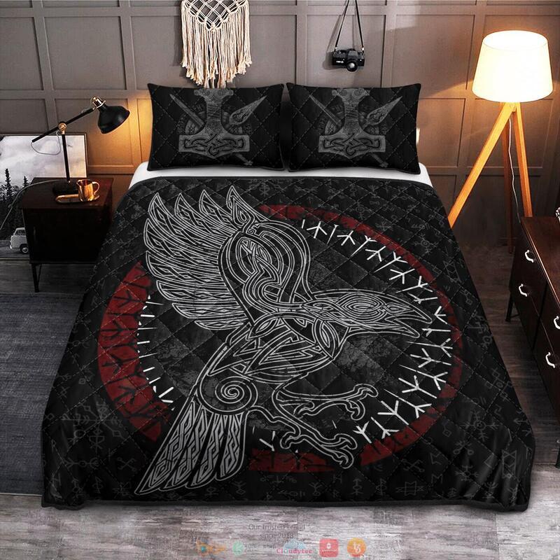 BEST Raven Rune Viking Full print 3d Quilt Bedding Set 11