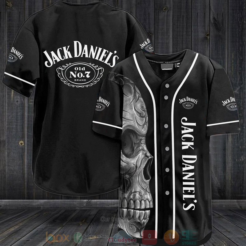 BEST Skull Jack Daniel's old No 7 black Baseball shirt 2