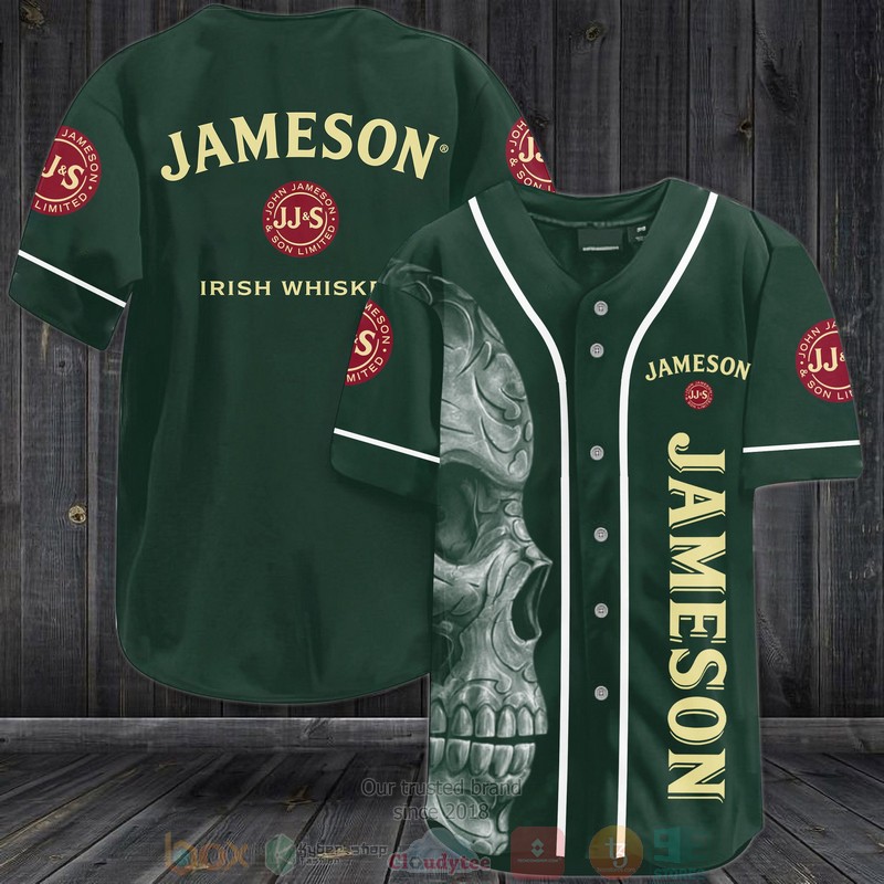 BEST Skull Jameson Irish Whisky green Baseball shirt 2
