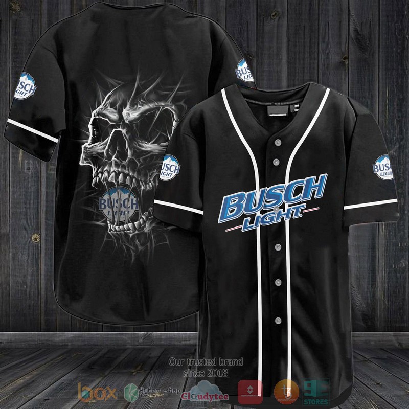NEW Busch Light Skull black Baseball shirt 3