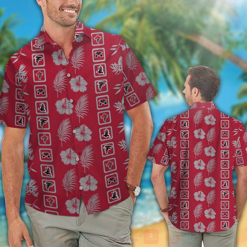 TOP NFL Atlanta Falcons Logo and Hibiscus Flower Tropical Shirt, Short 12