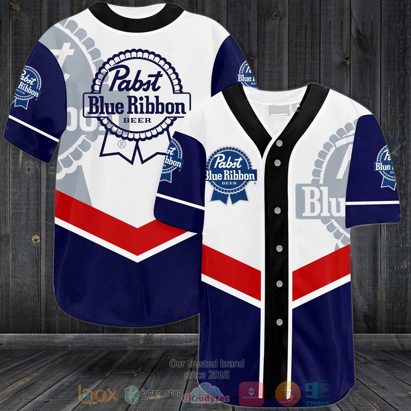 NEW Pabst Blue Ribbon Beer white blue Baseball shirt 3