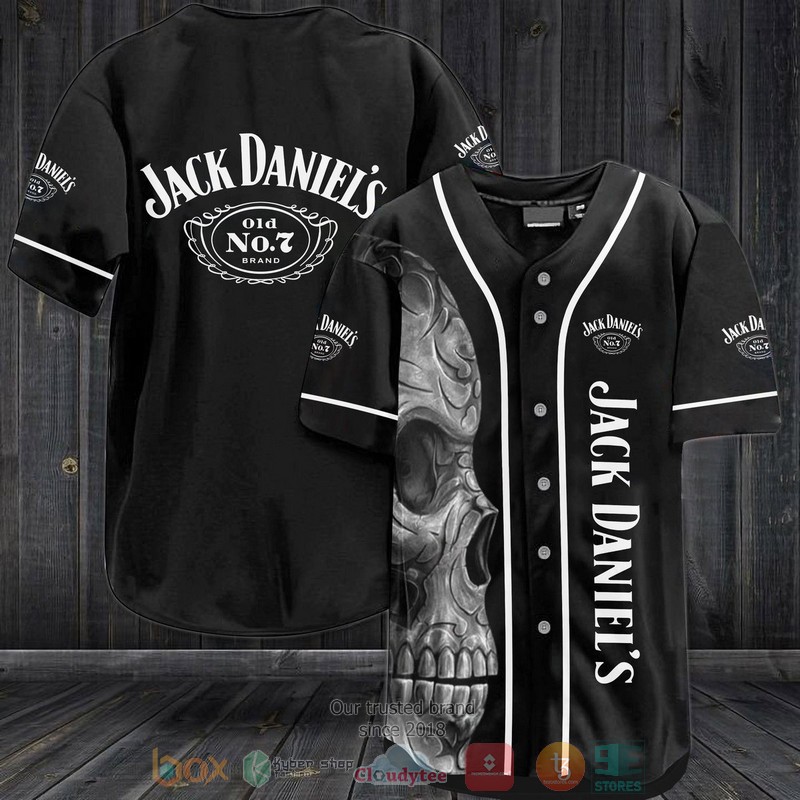 NEW Skull Jack Daniel's Old No 7 Brand black white Baseball shirt 3