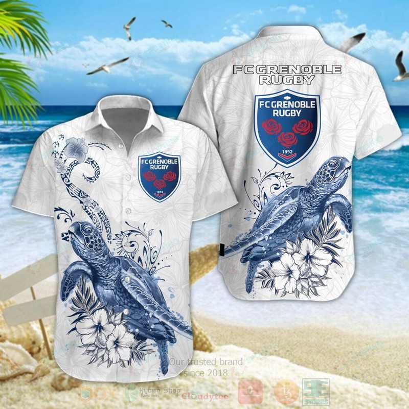 STYLE FC Grenoble Rugby Turtle Shorts Sleeve Hawaii Shirt, Shorts 5
