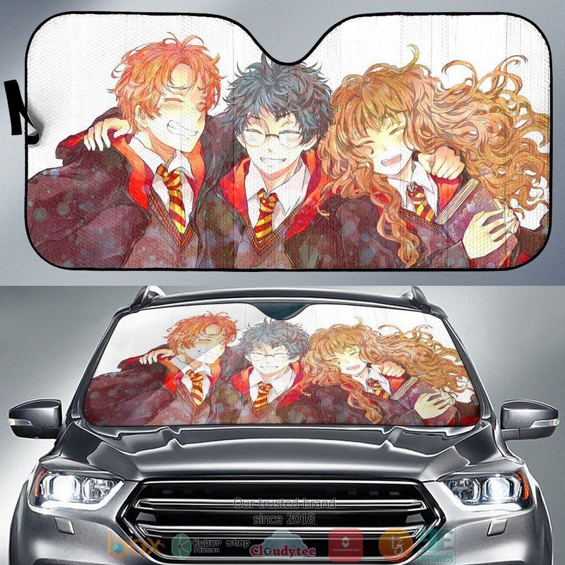 BEST Harry Ron Hermione Anime Artwork Harry Potter 3D Car Sunshades 6