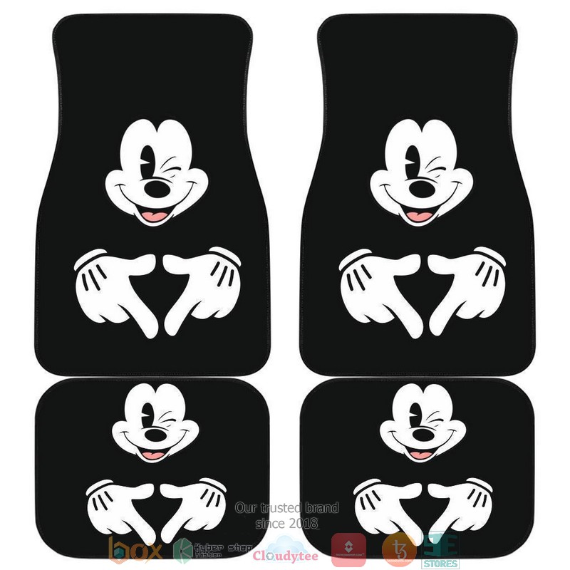BEST Mice Love Hand Sign Black & White Mickey Mouse Car Floor Mat 14
