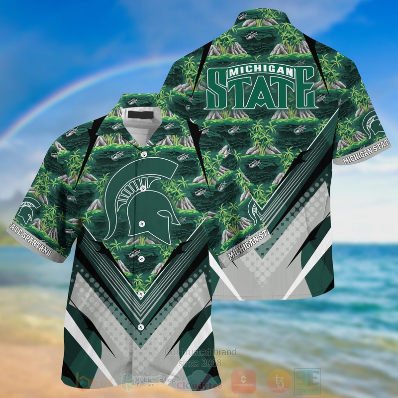 HOT Michigan State Spartans Green-Grey 3D Tropical Shirt 3