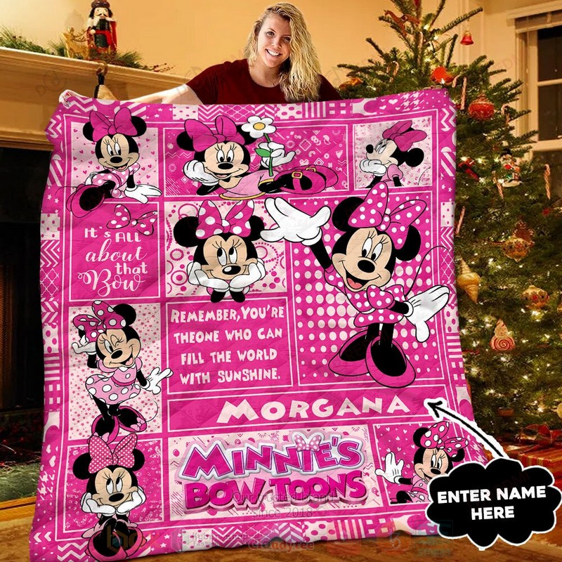 HOT Minnie Mouse Bow Toons Pink Custom Name Luxury Quilt 6