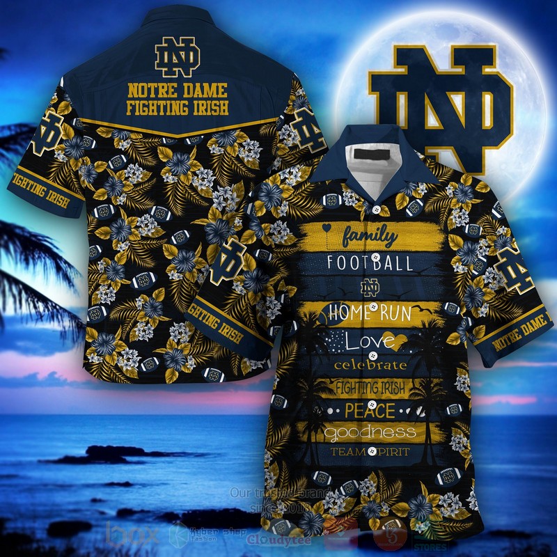 HOT Notre Dame Fighting Irish Family Football Home Run Love Peace 3D Tropical Shirt 1