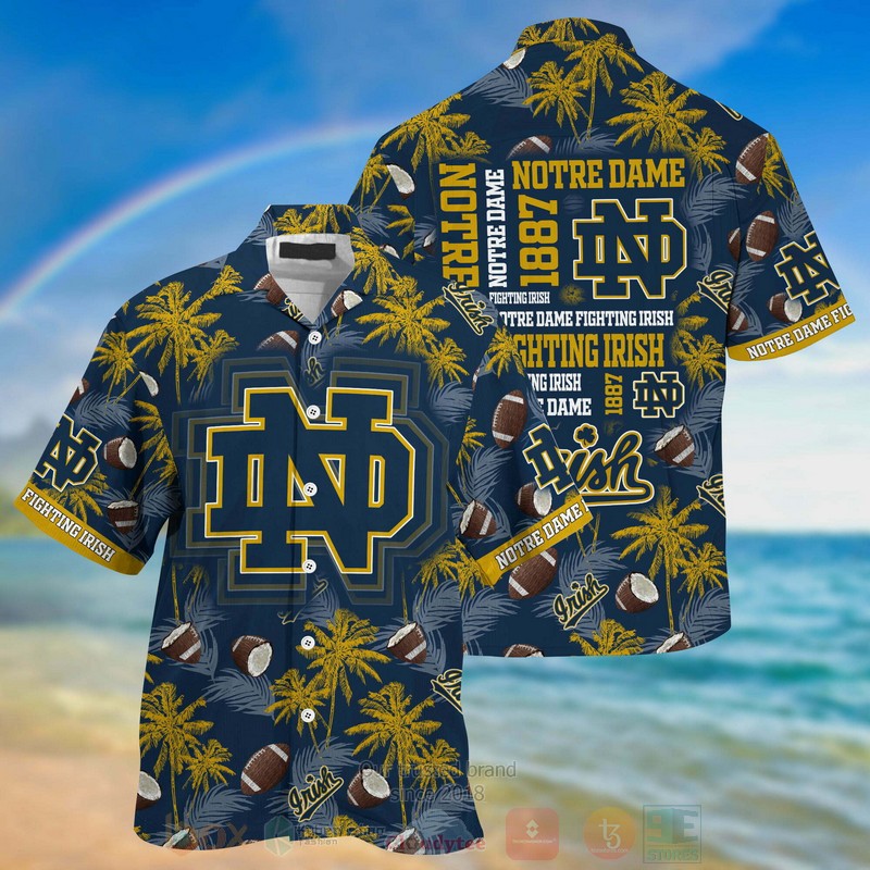 HOT Notre Dame Fighting Irish Yellow-Navy 3D Tropical Shirt 2