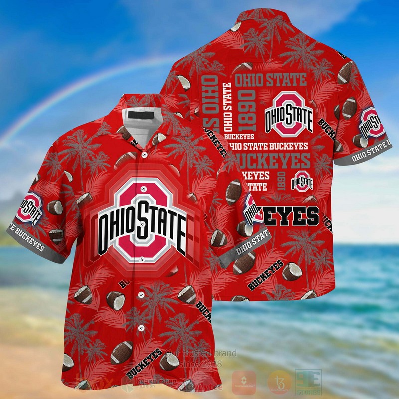 HOT Ohio State Buckeyes Red 3D Tropical Shirt 3