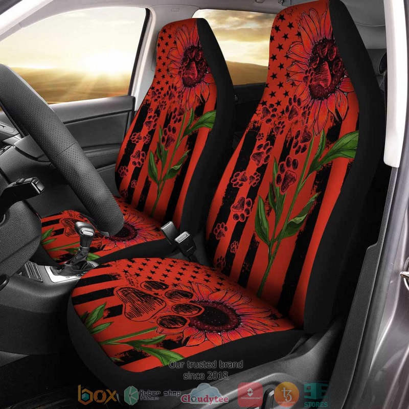 BEST Red Sunflower Dog Paw American Flag Car Seat Cover 9