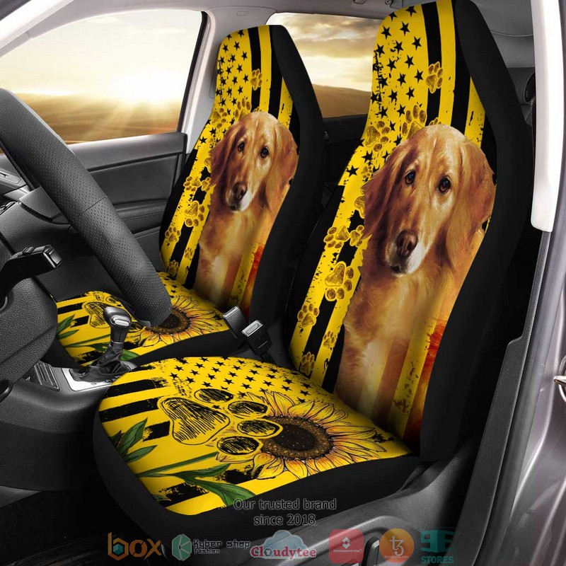 BEST Sunflower Golden Retriever Paw American Flag Car Seat Cover 6