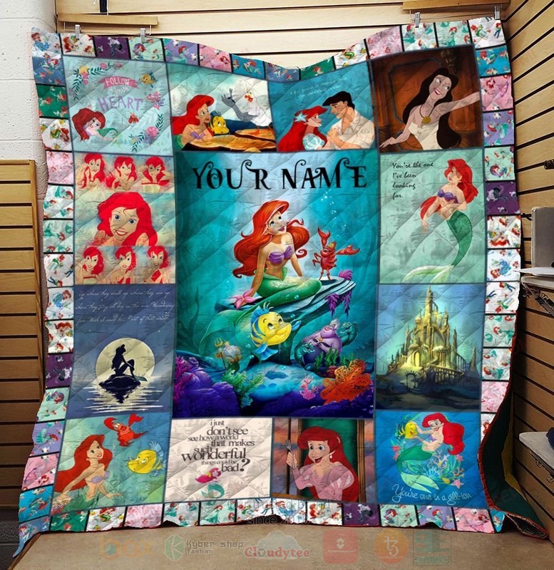 HOT The Little Mermaid Cartoon Custom Name Luxury Quilt 2