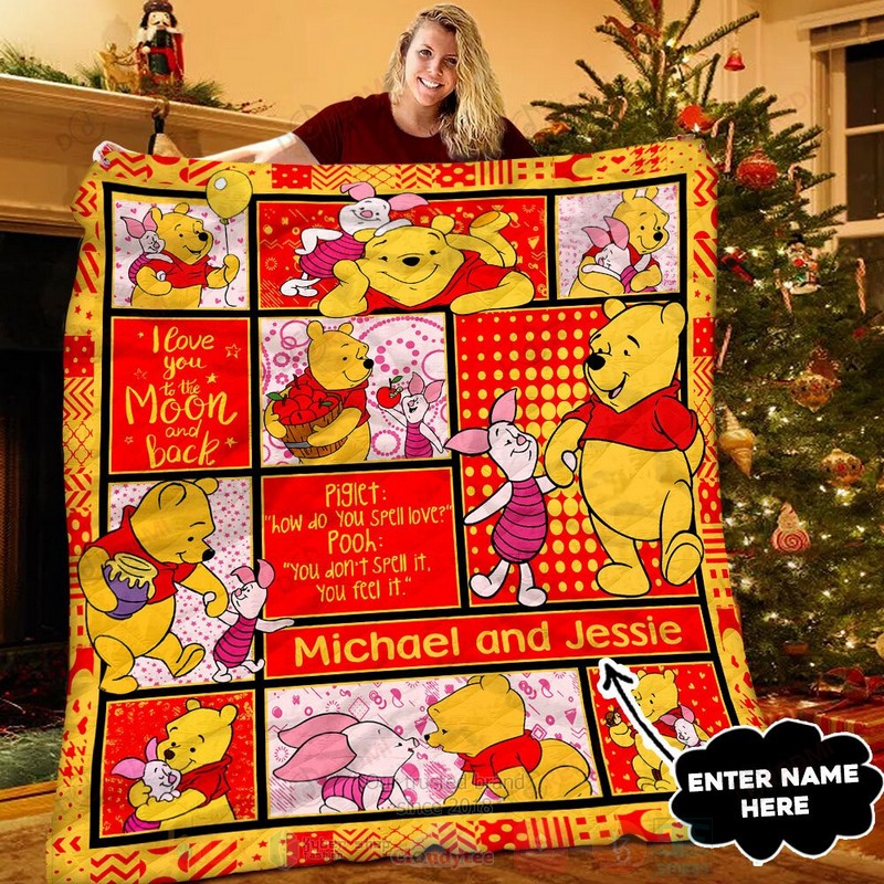 HOT Winnie-the-Pooh and Piglet Cute Custom Name Luxury Quilt 10