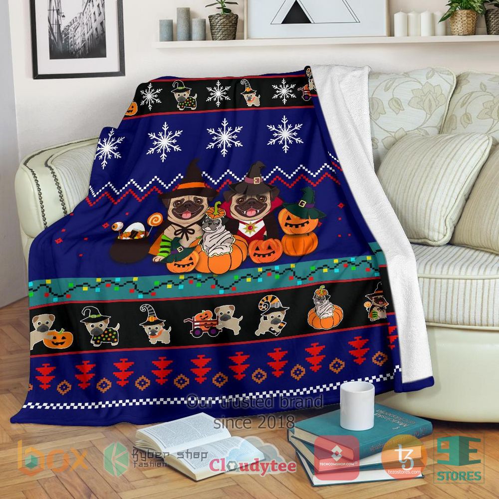 HOT Halloween Pug Dog Christmas Blanket 7