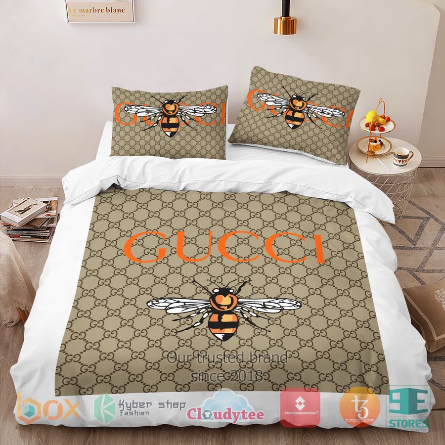 BEST Gucci Bee yellow white border Cover Bedding Set 2