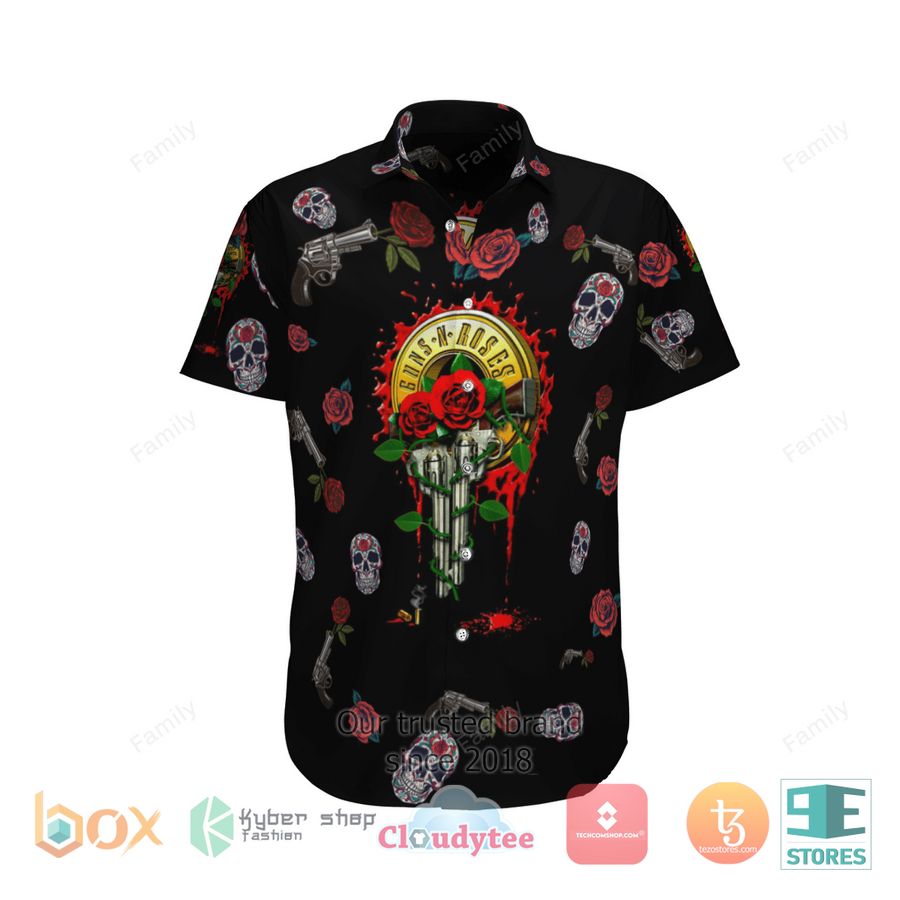 BEST Guns N' Roses Skull Gun Rose Hawaii Shirt 7