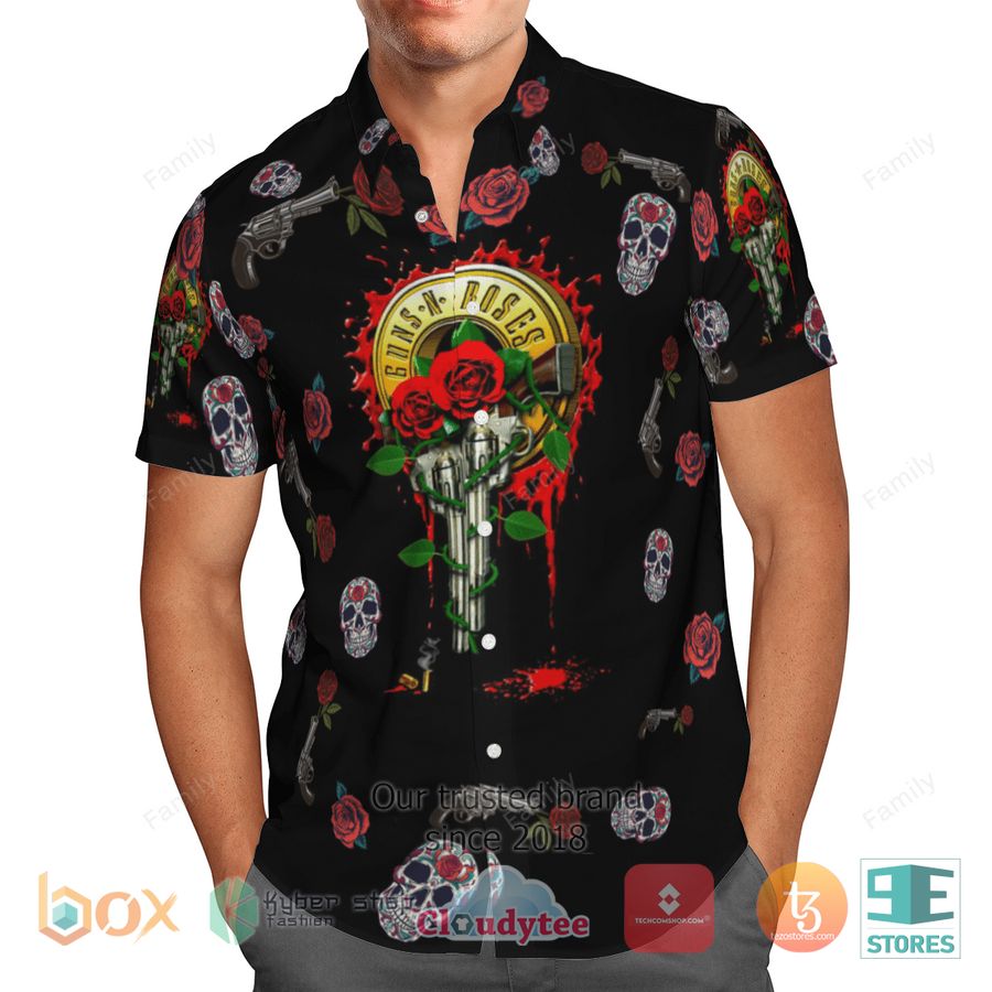 BEST Guns N' Roses Skull Gun Rose Hawaii Shirt 12