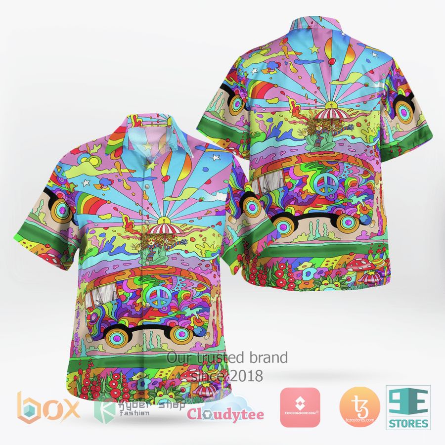 BEST Hippie Peace Symbol color bus Hawaii Shirt 9