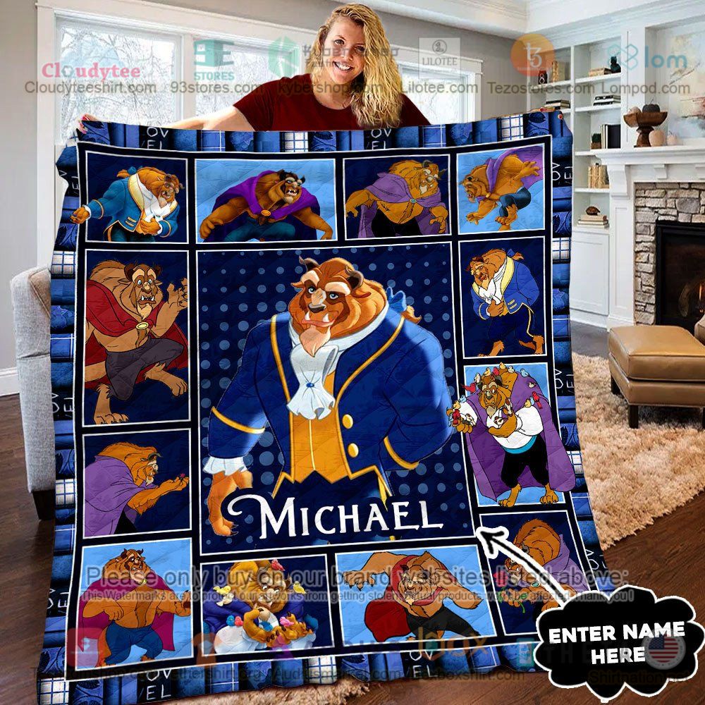 NEW Beauty and the Beast the Beast Moments Blue Custom Name Quilt 7