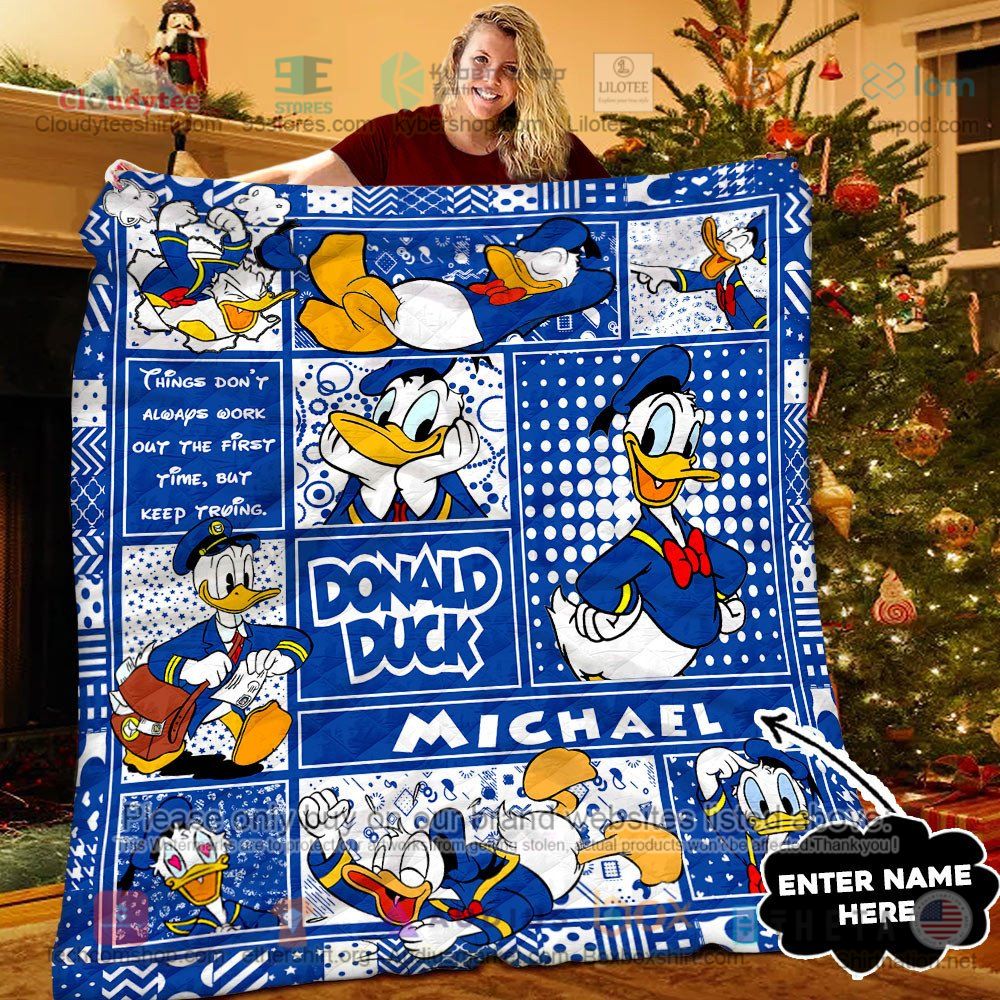 NEW Donald Duck Things don't always work out the first time, but keep trying Custom Name Quilt 6