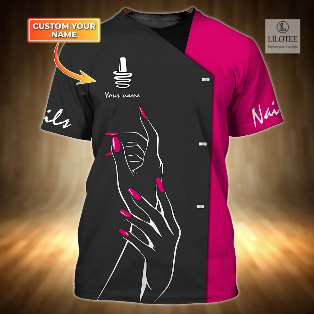 BEST Personalized Nail Technician Black & Pink Custom 3D Shirt 4