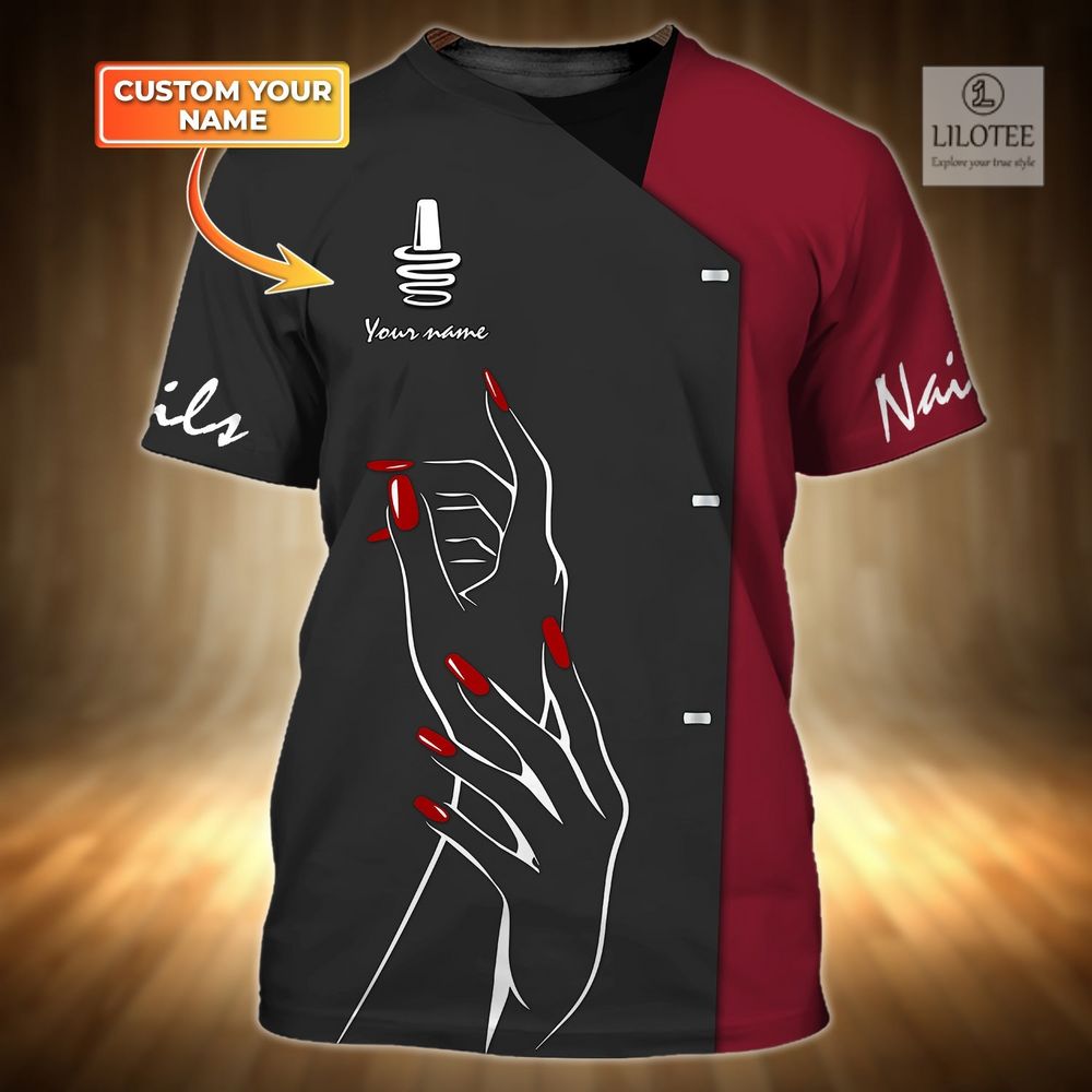 BEST Personalized Nail Technician Black & Red Custom 3D Shirt 5