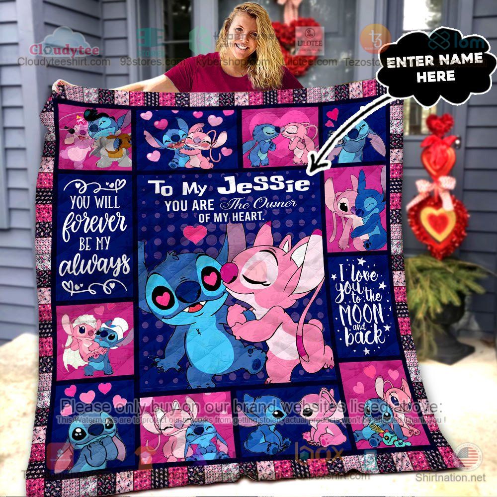 NEW Stitch and Angel Love Cute Custom Name Quilt 7