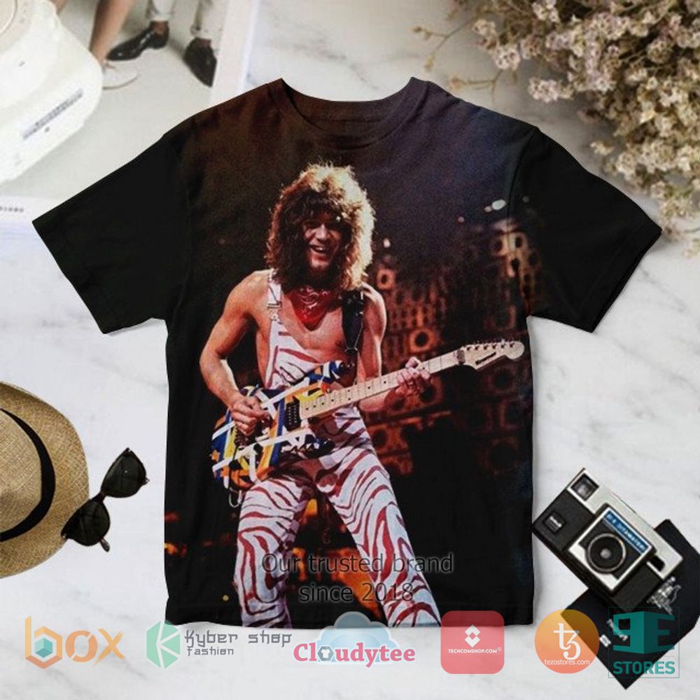 HOT Van Halen Eddie playing guitar black 3D T-Shirt 3