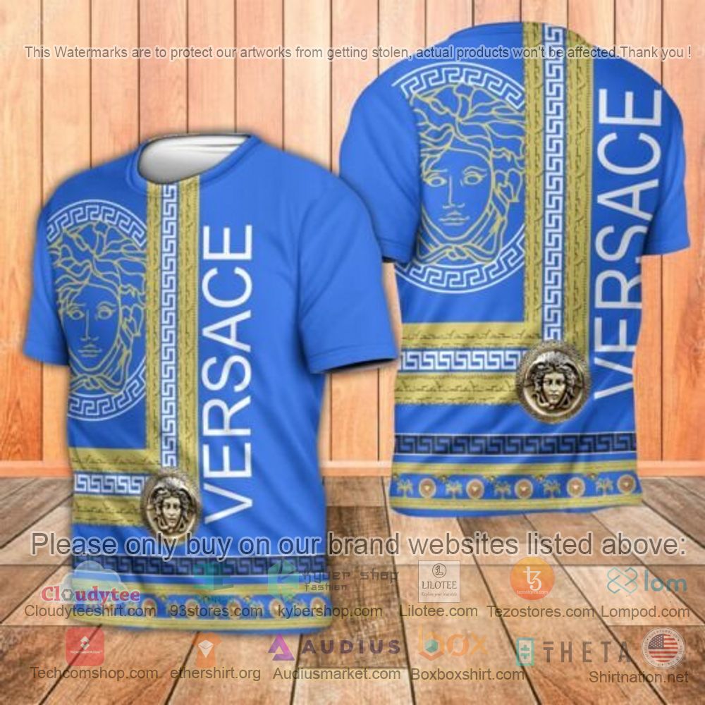 BEST Versace gold pattern blue 3d shirt, short 4