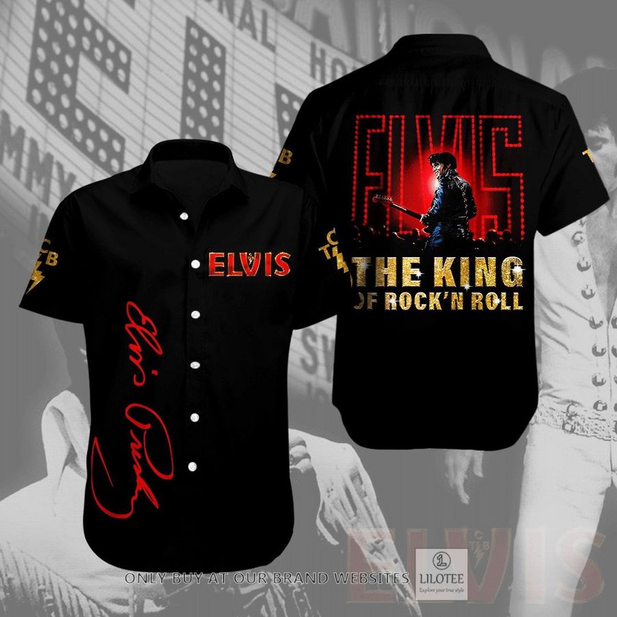 Elvis Presley The King of Rock n Roll Gold Black Hawaiian Shirt 2