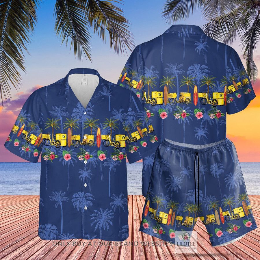 German Deutsche Post E-Trike Blue Hawaiian Shirt, Beach Shorts 28