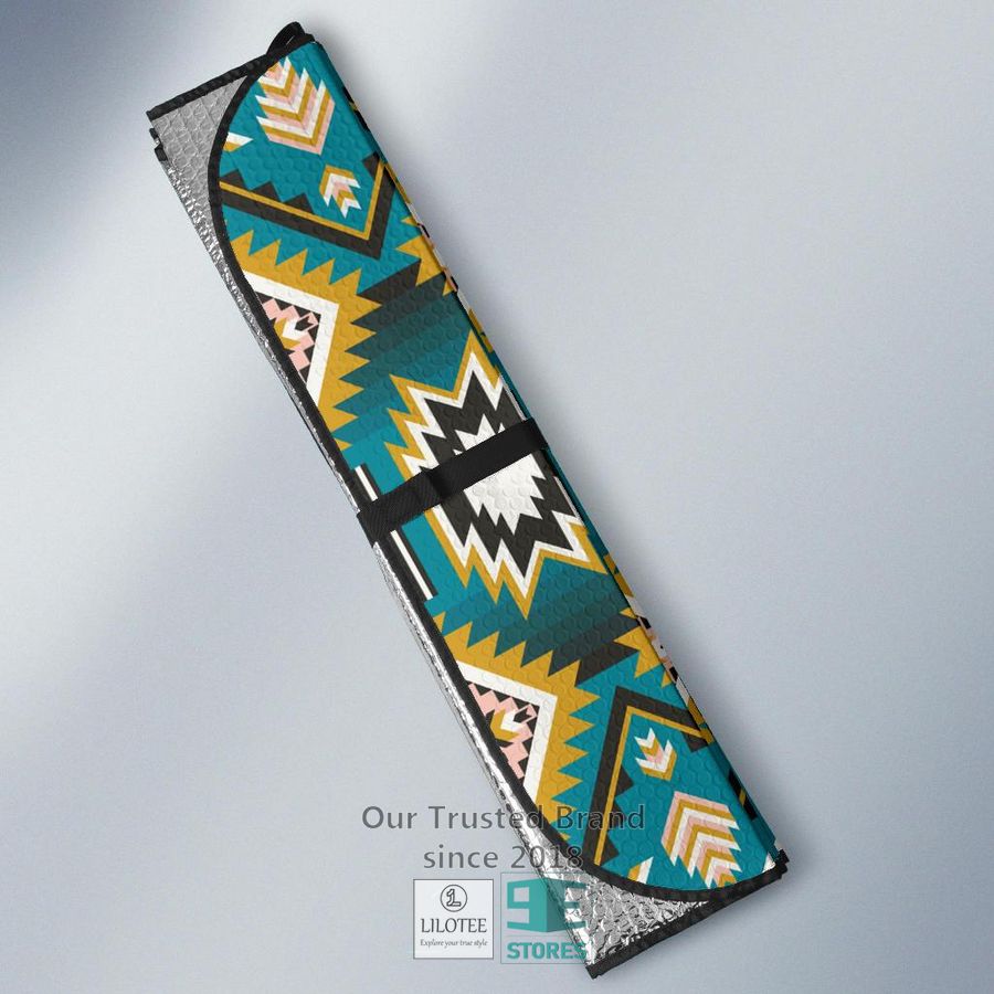 Turquoise Blue Color Native Ameican Design Car Sun Shades 3