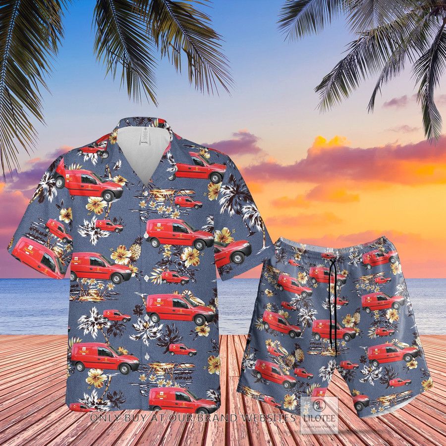 UK Royal Mail Van Hibiscus Hawaiian Shirt, Beach Shorts 29