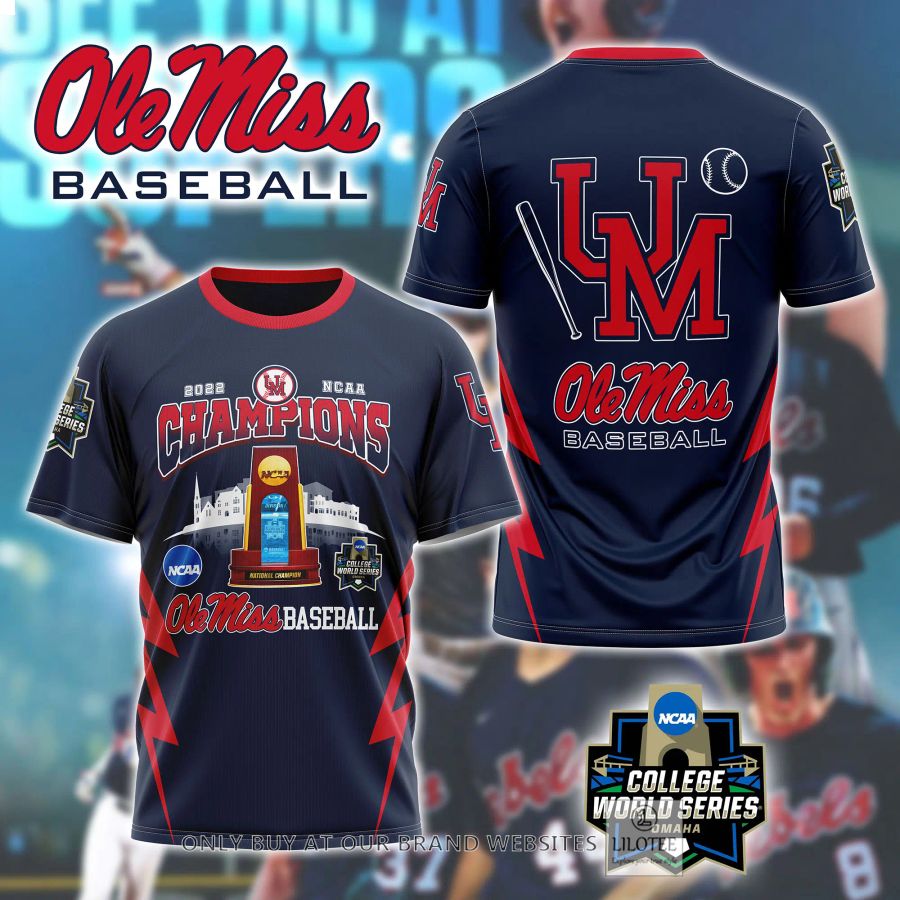 Ole Miss baseball NCAA 2022 Champions Navy 3D T-Shirt 2