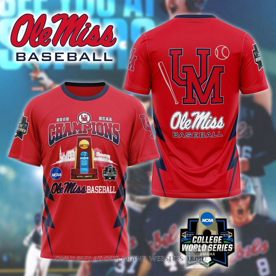 Ole Miss baseball NCAA 2022 Champions Red 3D T-Shirt 2