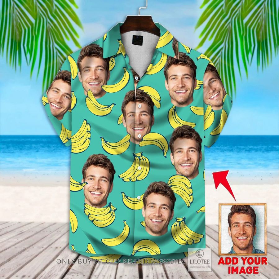 Personalized banana pattern mint color Custom Photo Hawaiian Shirt 2