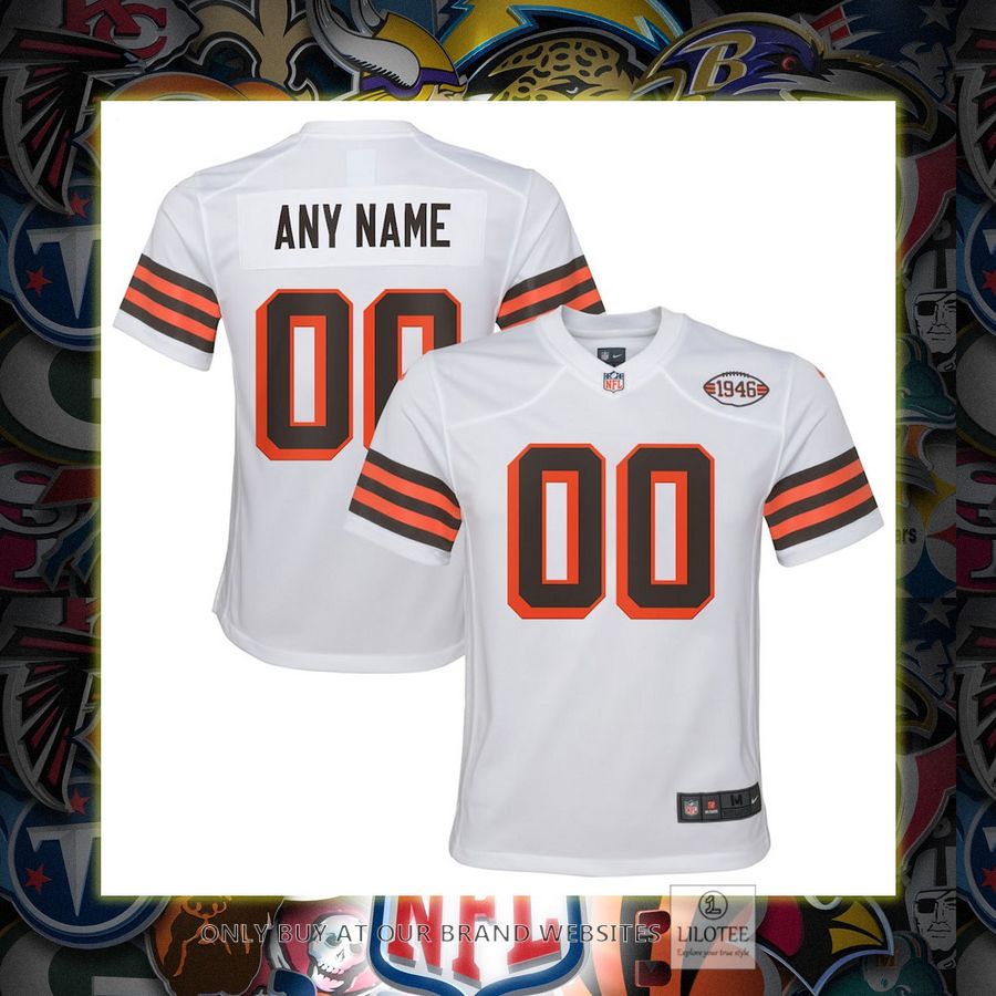 Personalized Cleveland Browns Nike Youth Alternate White Football Jersey 7