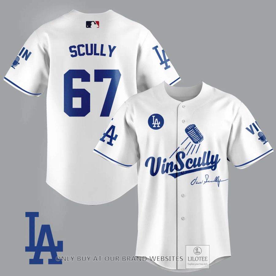 Vin Scully Dodgers White Baseball Jersey 2