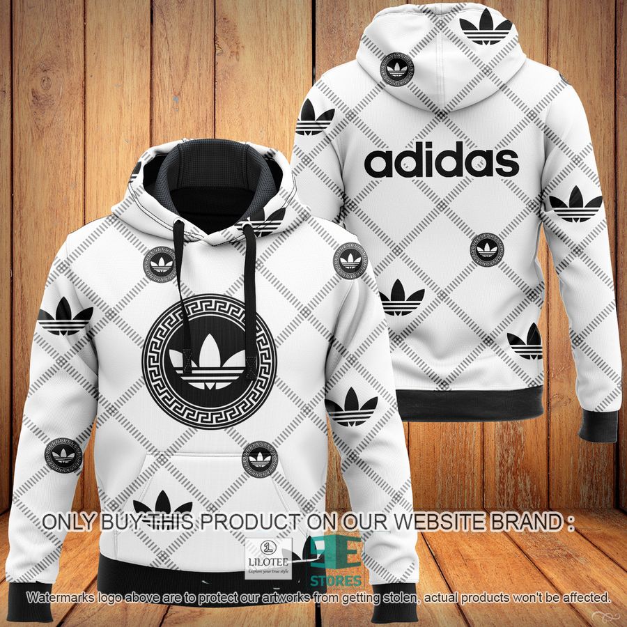 Adidas Black logo caro pattern white 3D All Over Print Hoodie 9
