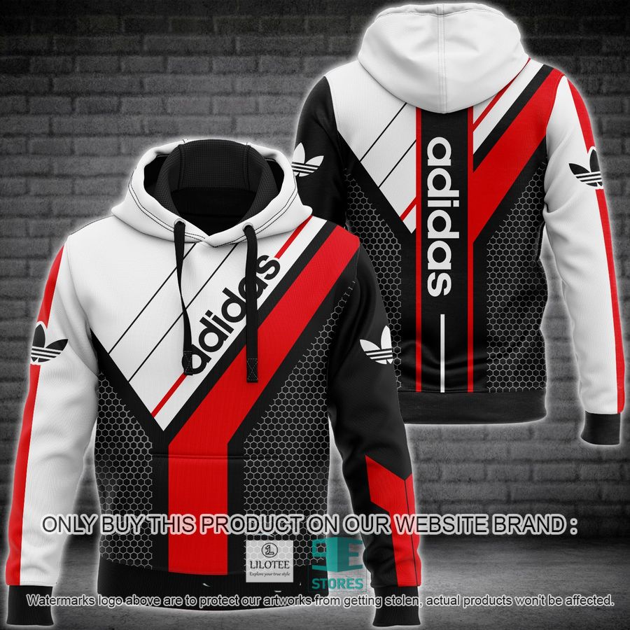 Adidas Hive pattern black red white 3D All Over Print Hoodie 8