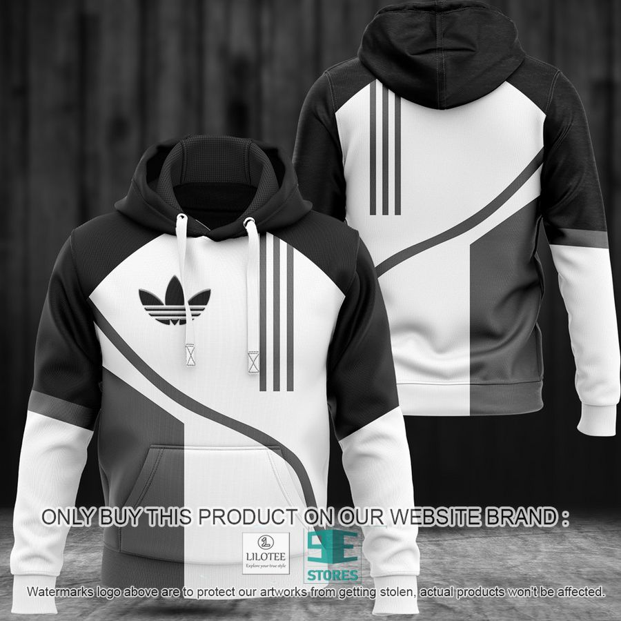 Adidas White Grey Simple 3D All Over Print Hoodie 9