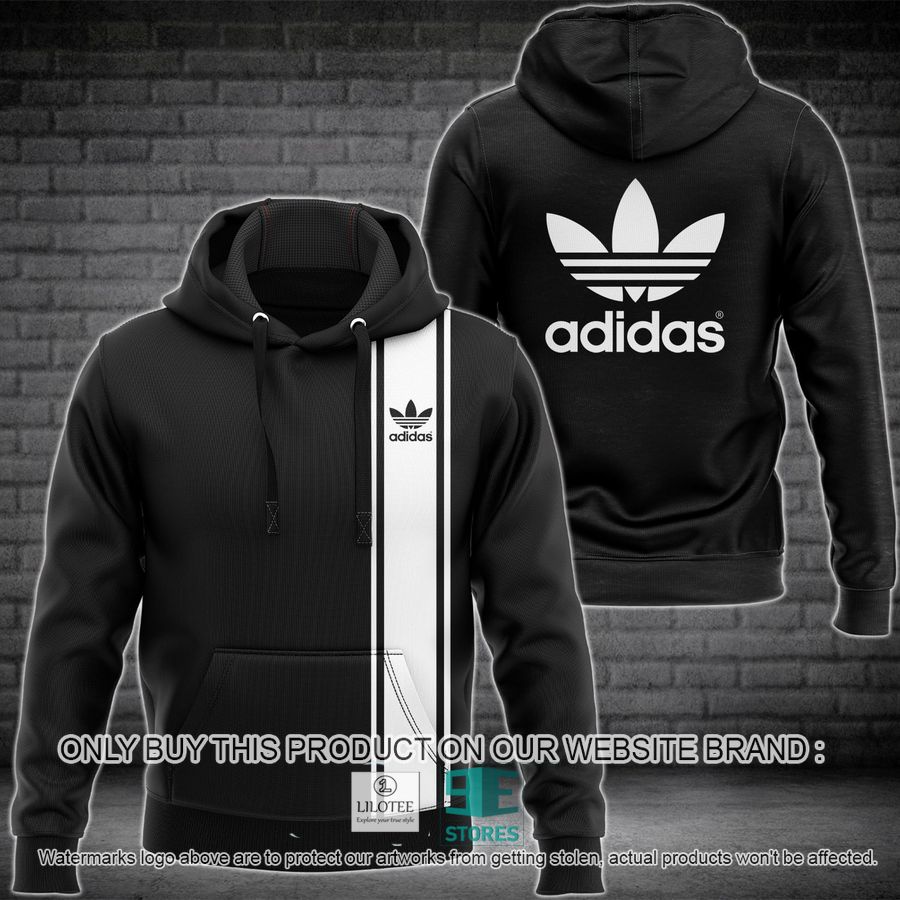 Adidas White stripe Black simple 3D All Over Print Hoodie 8