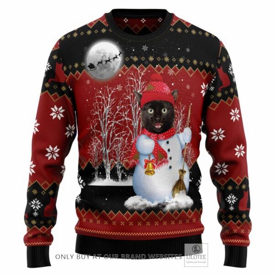 Black Cat Snowman Ugly Christmas Sweatshirt 7