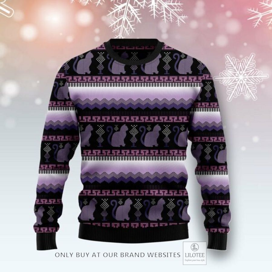 Cat Purple Pattern Ugly Christmas Sweatshirt 6