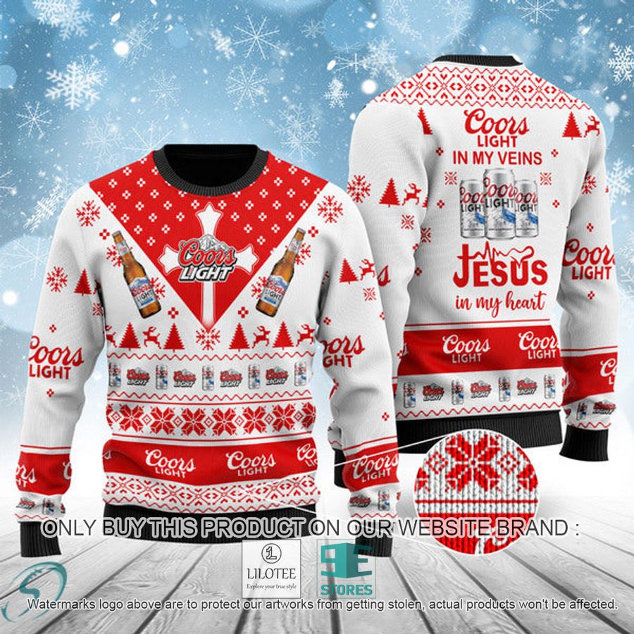 Coors Light In My Veins Jesus In My Heart Ugly Christmas Sweater - LIMITED EDITION 8