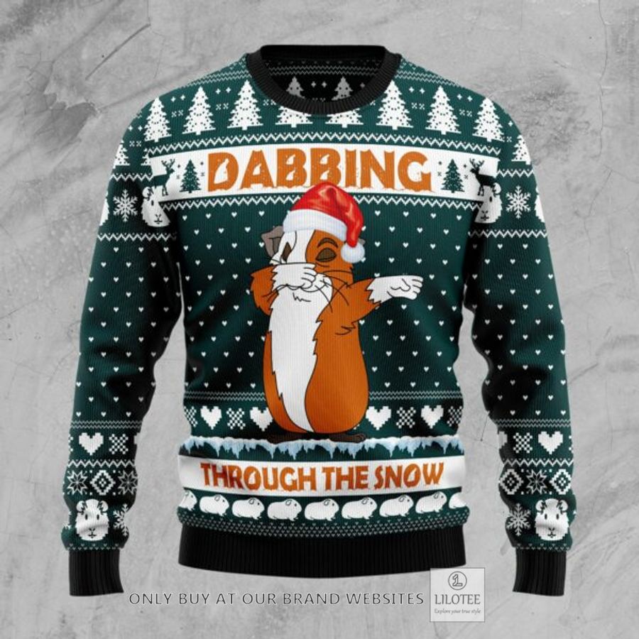 Dabbing Through The Snow Guinea Pig Ugly Christmas Sweatshirt 7